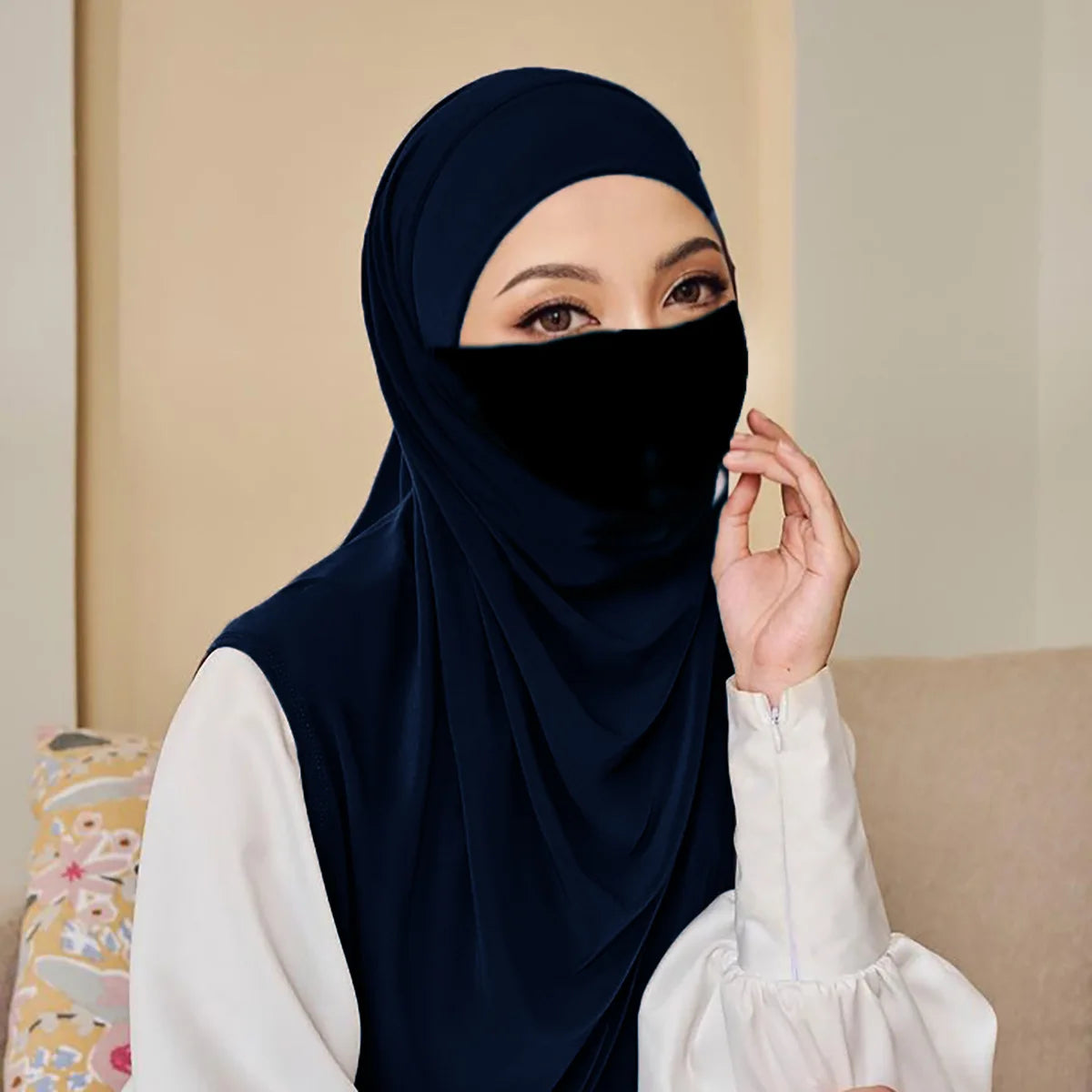 Breathable Ironless Instant Hijab with Face Mask