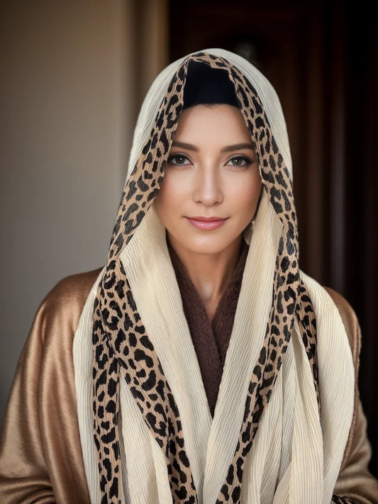 Leopard Print Pleated Cotton Hijab