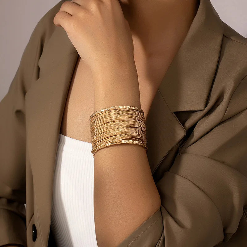 Metal Chain Geometric Cuff Bracelet