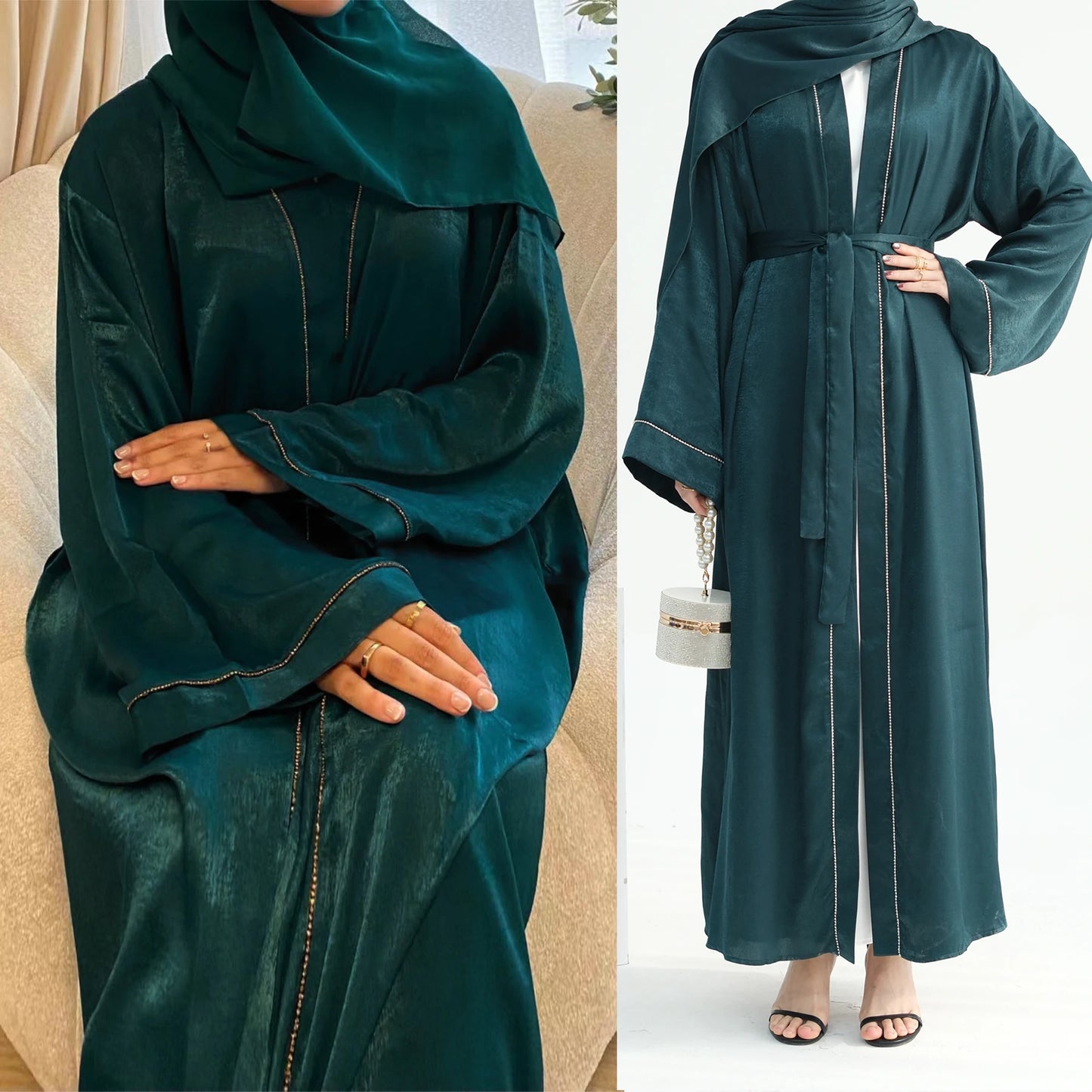 Luxury Open Abaya with Diamond Details