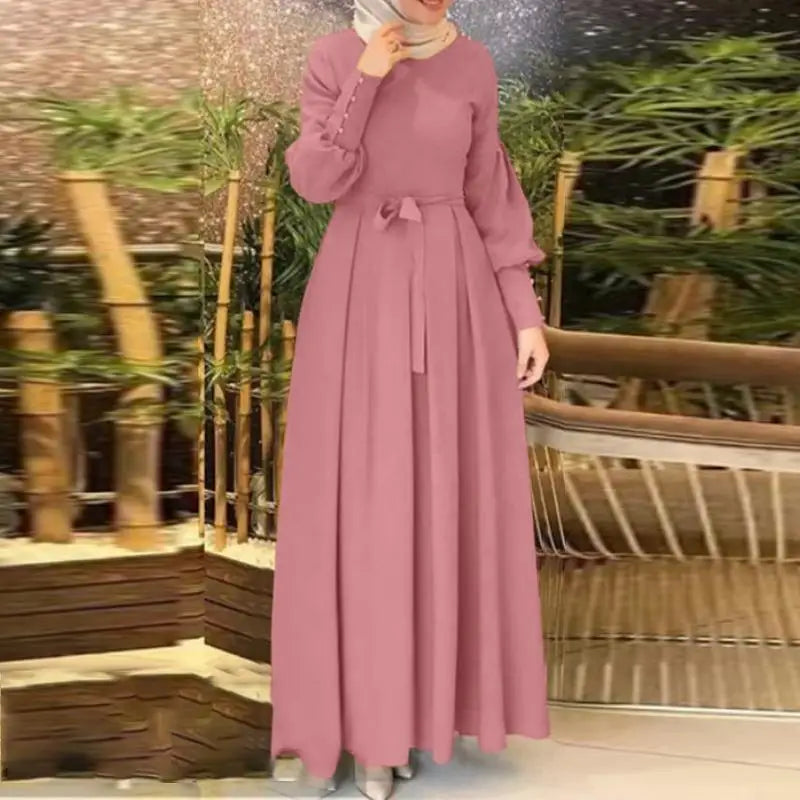 Elegant Long Sleeve Muslim Kaftan Dress