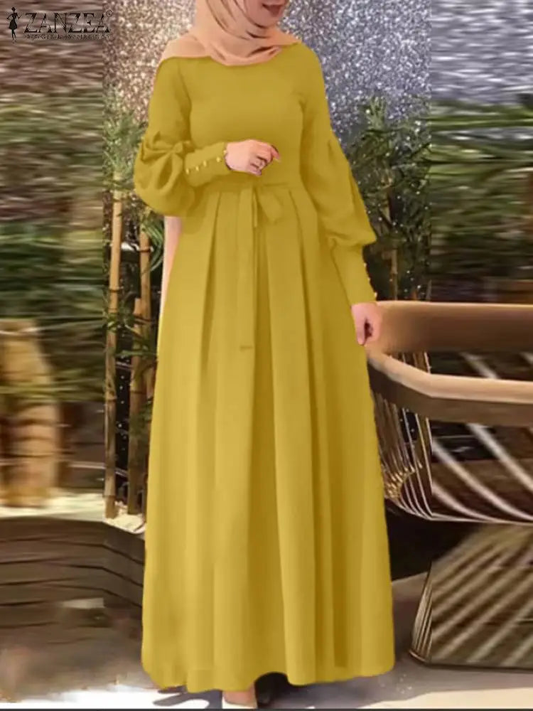 Elegant Long Sleeve Muslim Kaftan Dress