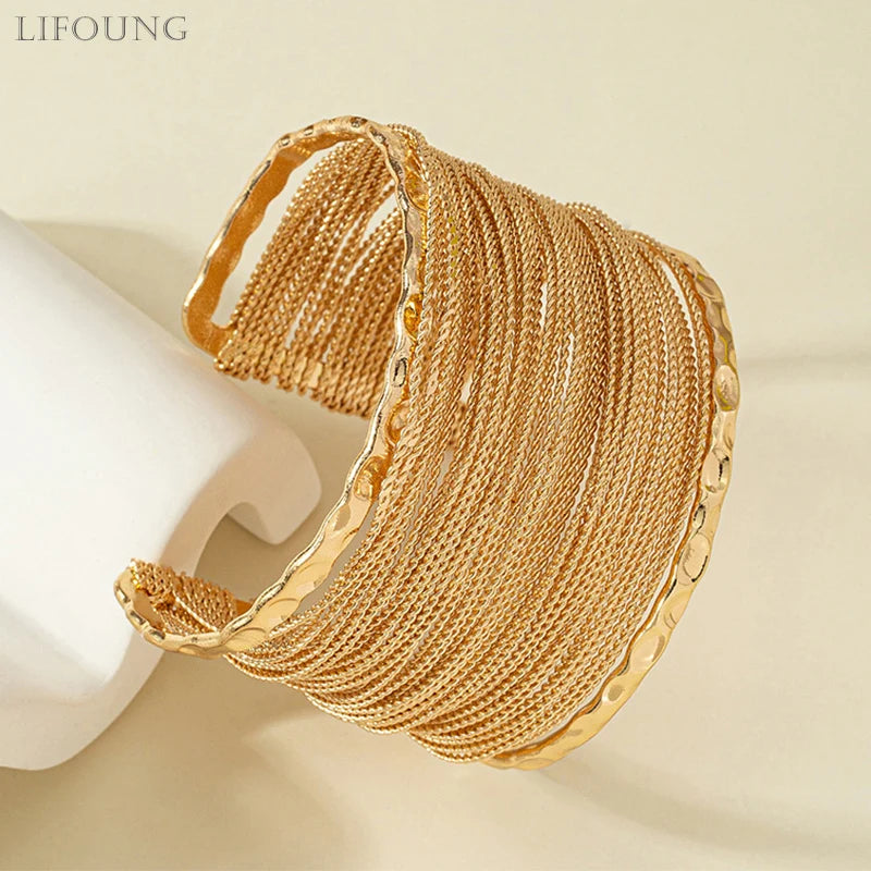 Metal Chain Geometric Cuff Bracelet