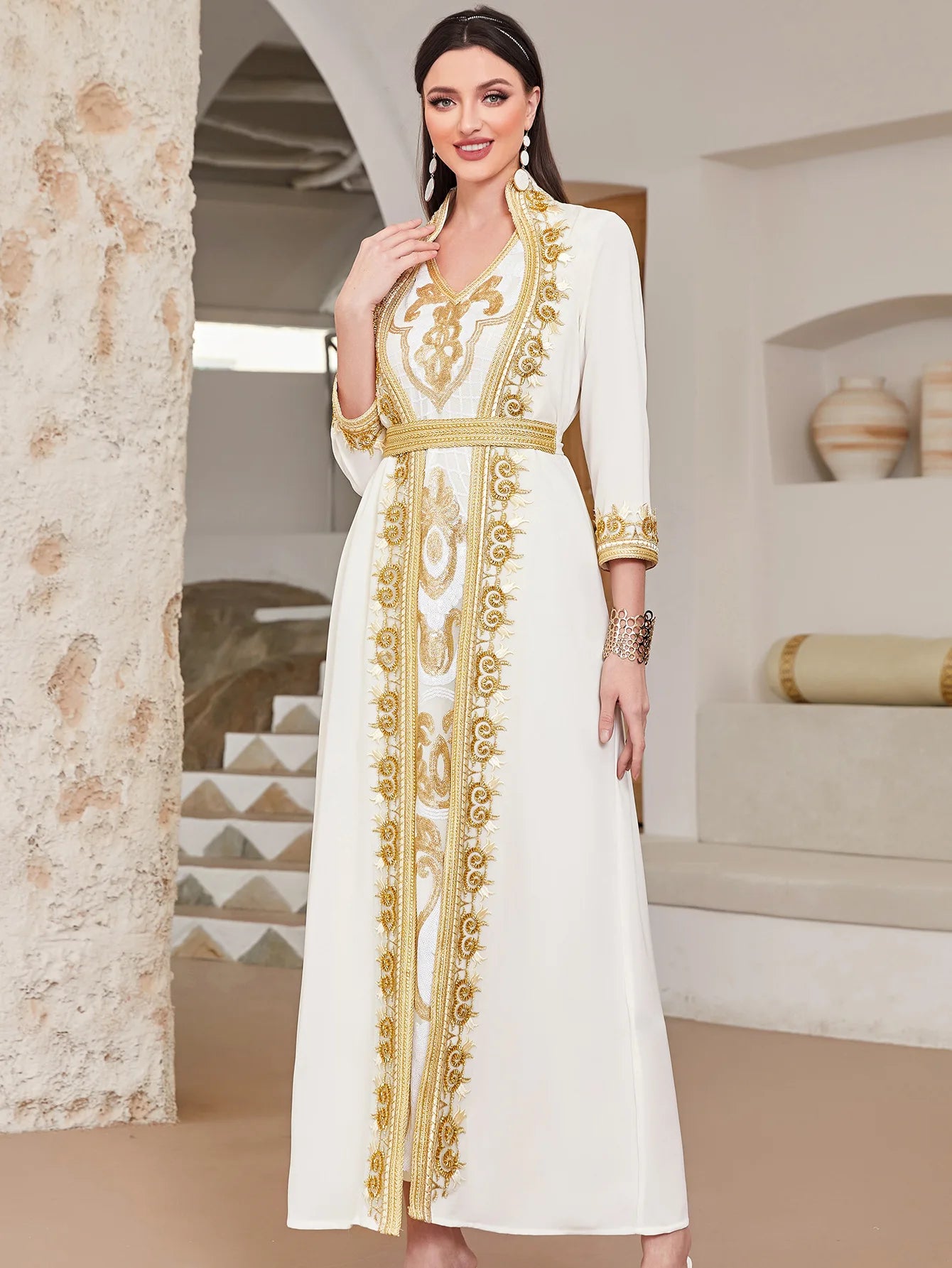 Ramadan White Embroidered Abaya